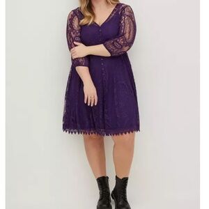 TORRID Mini Lace Button-Front Skater Dress Purple Size 2 NWT